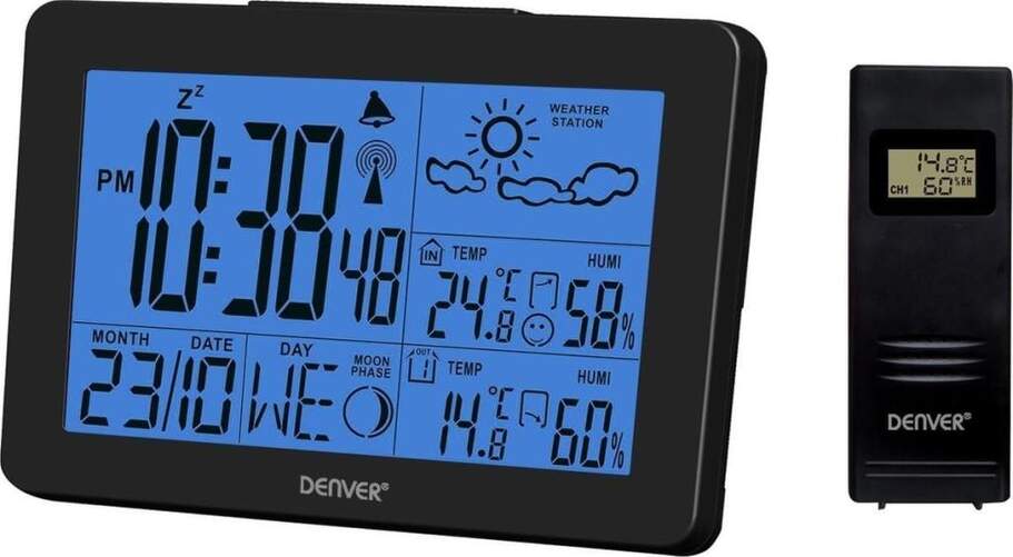 Estación Meteorológica Denver WS-530 Negro - Mide temperatura y humedad, funcion alarma