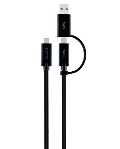 Cable DCU 30402002 - USB-C a USB C (con adaptador a USB-A), 1 metro, negro