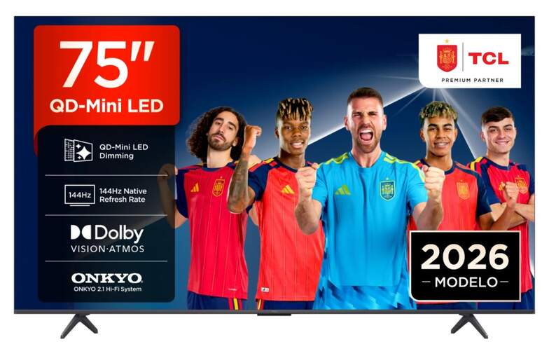 TV TCL 75" MiniLED 75P8L - 4K Ultra HD, Google TV AiPQ Pro Processor, Altavoces 35W, 144 Hz, HDR10+