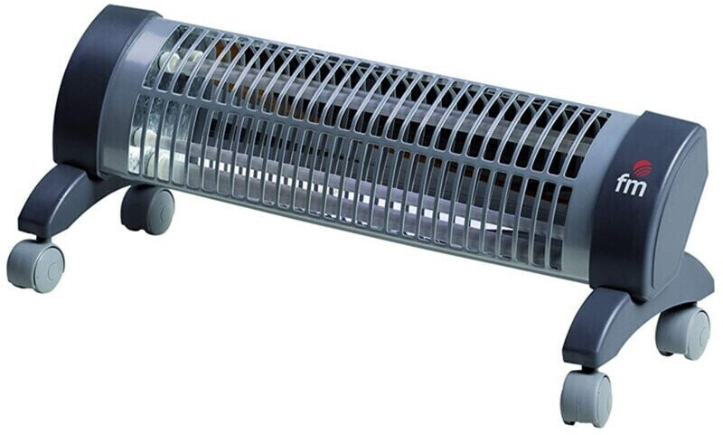 Estufa Pie Infrarrojos FM 2302R - 1200 W, 2 Potencias, Barras de cuarzo, Ruedas, Negro, Gris