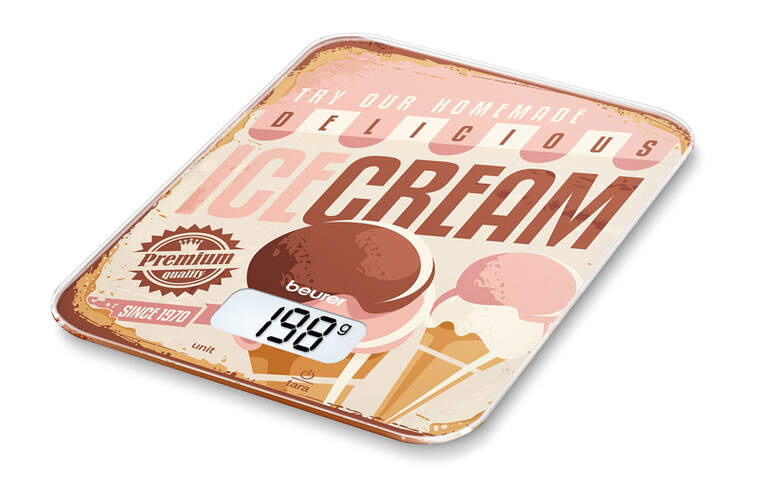 Balanza Beurer KS19 - Balanza de cocina, Botón Táctil, 5 Kg, Diseño Ice Cream