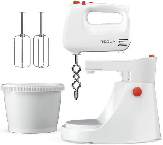 Batidora amasadora Tesla MX501WRB - Bol de 3 L, 500 W, 5 V, Blanco
