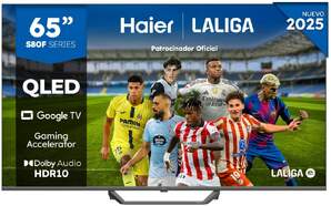 TV Haier 65" QLED H65S80FUX - 4K Ultra HD, Google TV, Peana central, 20W Dolby Atmos, HDR10+