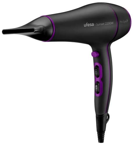 Secador de pelo Ufesa Sunset 2200W - Motor AC, 3 temperaturas y 2 velocidades, con difusor