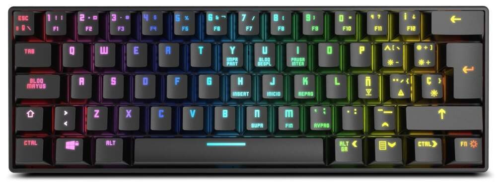 Teclado inal&aacute;mbrico Krom Mini Kluster - Luces RGB, sin teclado num&eacute;rico