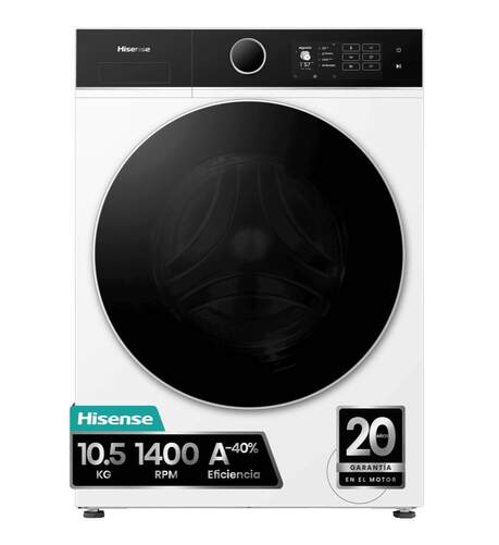 Lavadora Hisense WF5I1045BWQ - Clase A, 10,5 kg, 1400 rpm, ATD, Wifi
