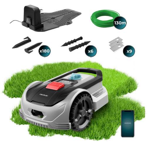 Robot Cortacésped Cecotec Conga 500 04478 - 500 m2, Pendiente Máx 27%, Sensor Lluvia, Gris