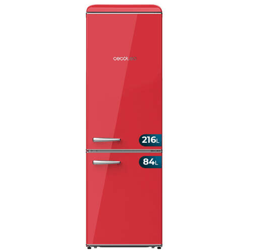 Frigorífico Combi Cecotec RETRO2756 - 300 L, 192x56 cm, Display, Rojo