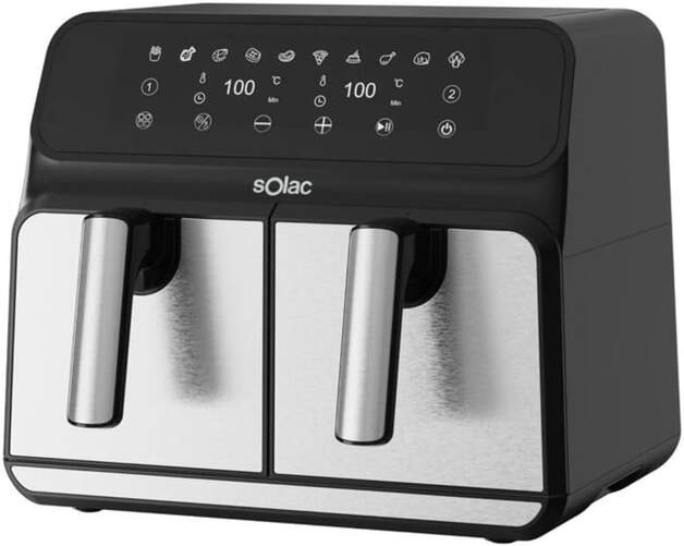 Freidora de aire Solac FA1520 - 4x4 litros, Doble Cubeta, 1700 W, temperatura 60-200ºC, 11 programas