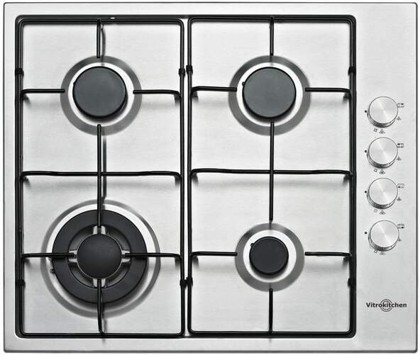 Encimera de gas Vitrokitchen EN640LIB - 4 fuegos, Gas butano, Inox
