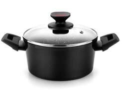 Cacerola Alta Monix Titan Rock - 20 cm, fondo 4 mm, Tapa de vidrio, Negra