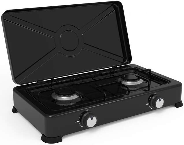 Hornillo Universal Blue 7009 - 2 fuegos, Negro con tapa