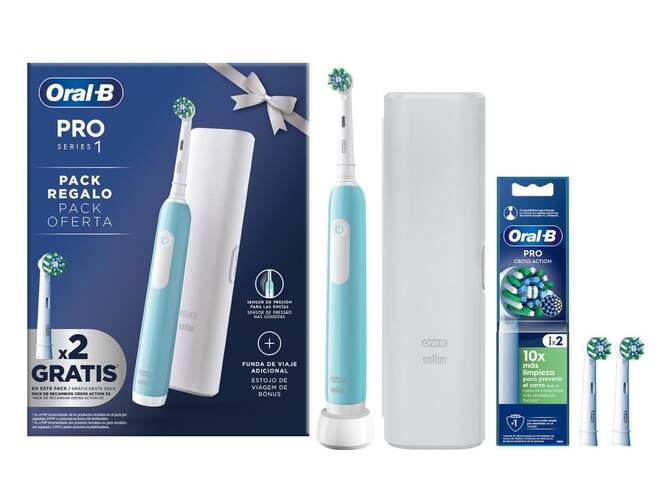 Pack Dental Pro1 Oral-B - Cepillo El&eacute;ctrico + Funda Viaje + 2 Cabezales, Turquesa