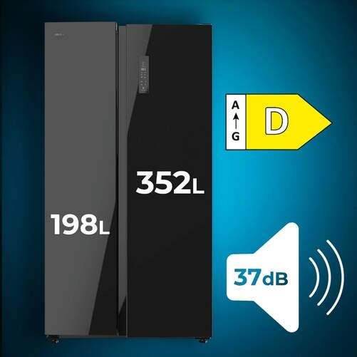 Refrigerador Americano Cecotec SBS559 - 177 x 92, Classe D, 550 litros, Sem Gelo, Display, Preto