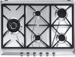 Placa Gas Natural Smeg SRV575GH5 - 5 Fuegos, 70cm, V&aacute;lvula Seguridad, Encendido Electr&oacute;nico, Inox