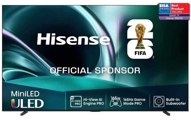 TV Hisense 100" MiniLED 100U7Q - 4K Ultra HD, Smart TV VIDAA U9, 165 Hz, escalador 4K, 50 W, HDR10+
