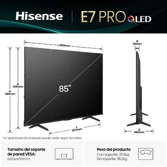 TV HISENSE 85%%%quot; 85E7Q PRO UHD QLED SMART TV 144HZ