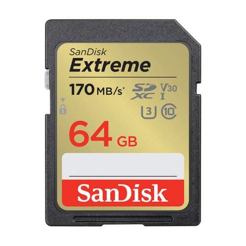 Tarjeta Memoria SanDisk SD Extreme 64GB - 170 MB/s, Clase 3 U3