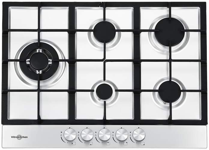 Encimera de gas Vitrokitchen EN73IN - 5 fuegos, 70 cm, Gas Natural, Inox