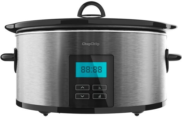 Olla Cecotec Chup Chup Matic 02031 - 5,5 L, Negra e inox, cocción lenta, con pantalla, tapa incluida