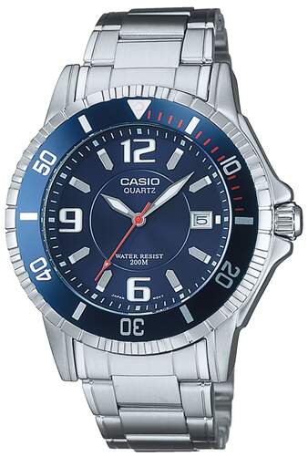 Reloj Casio Collection Hombre MTD-1053D-2AVES - Correa plateada, esfera analógica azul y plata