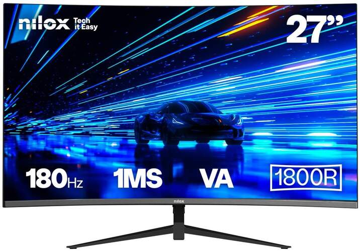 Monitor Curvo Nilox 27" NXM27FHD18001 - Pantalla VA, LED, Full HD, 180 Hz, 1 ms respuesta