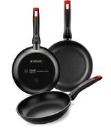 Lote de Sartenes Monix Pro Hermanos Torres - 18-22-26 cm, Negro y naranja, apto lavavajillas