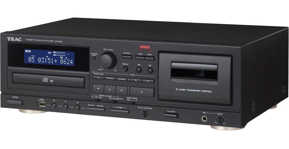 Reproductor Teac AD-850-SE - CD, Cassettes, USB, pantalla LCD, 20-20000 Hz, 128 kbps, Negro