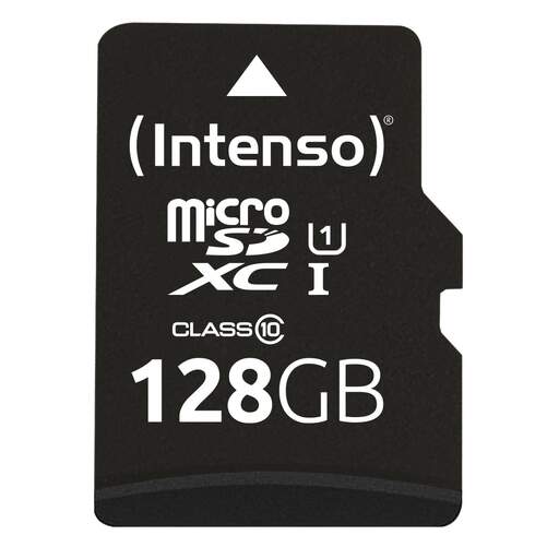 Tarjeta Micro SD Intenso 128 GB - Incluye adaptador SD a MicroSD, hasta 90 mb/s