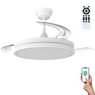 Ventilador Techo CristalRecord Night Evo - 60 W, Retr&aacute;ctiles, Temporizador, Led, App, Mando, Blanco