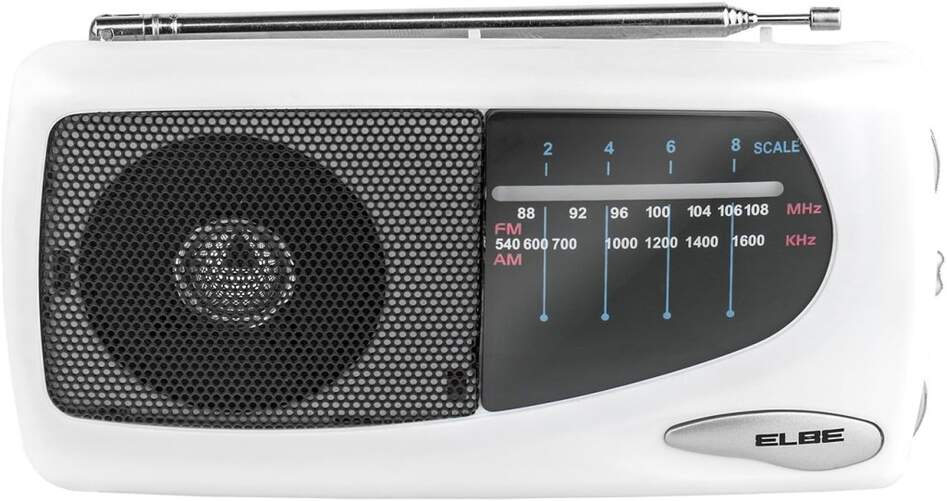 Radio Port&aacute;til Elbe RF-52 Blanco - Radio AM/FM, salida auriculares, 2 pilas AA (no inclu&iacute;das)