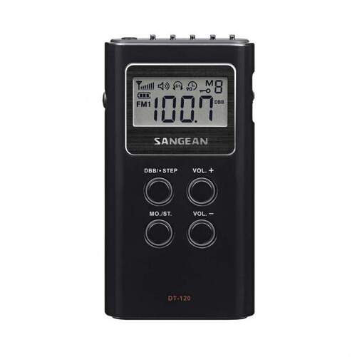 Radio bolsillo Sangean DT-120 Negro - Radio FM/AM, reloj, 15 memorias, auriculares