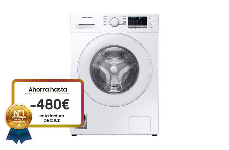Lavadora Samsung WW90TA046TE - Clase A, 9Kg, EcoBubble, Inverter, Vapor, 1400r, StayClean, Blanca