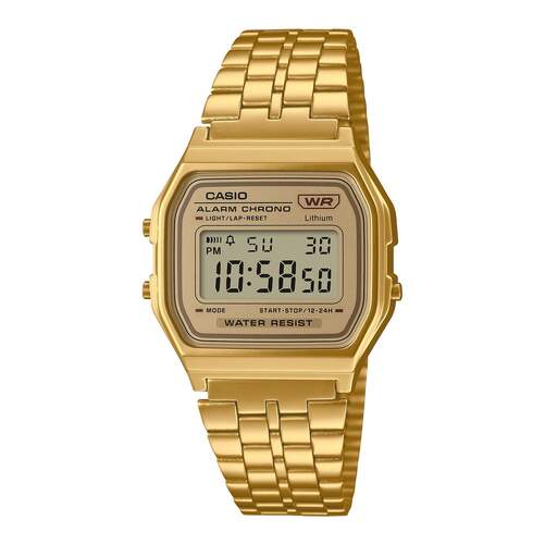 Reloj Casio Vintage Iconic A158WETG-9AEF - Esfera digital y correa doradas, alarma y calendario