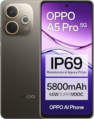 Smartphone Oppo A5 Pro 8/256 GB Negro y Marrón - 6,67", 5800 mAh, Mediatek Dimensity 6300, 50 MP