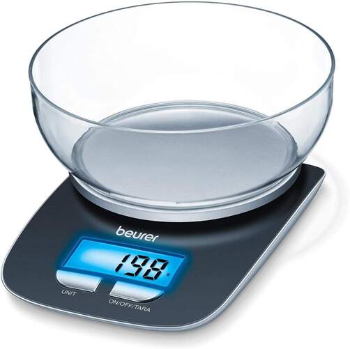 Balanza Beurer KS25 - Balanza Cocina, Bol Transparente, Pantalla LCD, Función auto tara