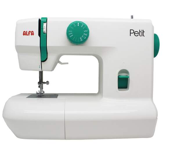 M&aacute;quina de coser Alfa Petit - 9 puntadas, Luz LED, Motor DC, blanco y verde