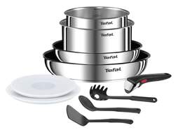 Set Batería de Cocina Tefal Ingenio Emotion - 10 Piezas, Ergonómico, Inox, Negro