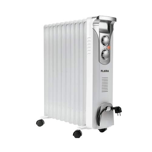 Radiador Aceite Flama 2366FL - 2500W, 11 Elementos, Ruedas, 4 Potencias, Más 20m2, Blanco