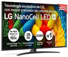 TV LG 55" DLED 55NANO81A6A - 4K Ultra HD, NanoCell LED con IA, WebOS 25, HDR10, 20 W