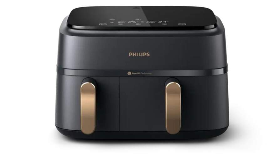 Freidora De Aire Philips NA352/00 - Doble, 6+3 Litros, 2750 W, Negro y Dorado, Táctil