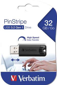 MEMORIA USB 3.0 VERBATIM PINSTRIPE 32 GB NEGRO