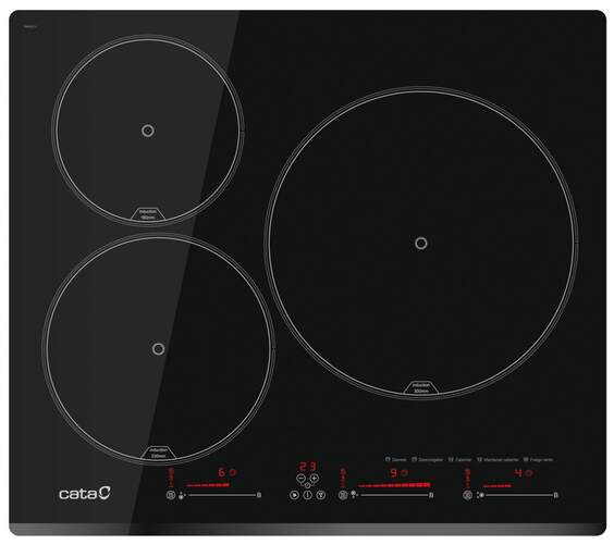 Placa Inducción Cata INSB6003E2BK - 3 Zonas (1 de 28cm), 60cm, 3 Funciones, 9 Niveles, 7100W, Negra