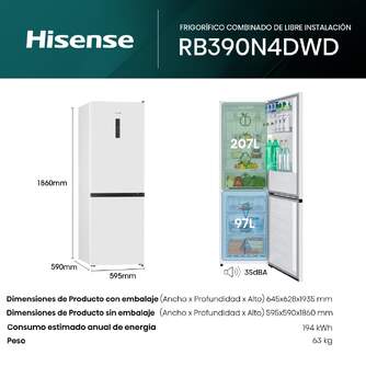 FRICOM. HISENSE RB390N4DWD 186x60 NF BLANCO DSP