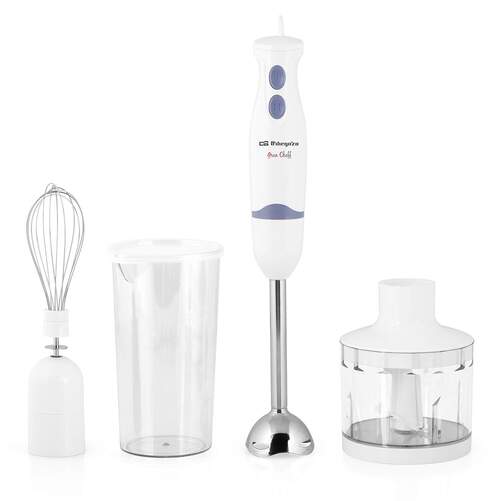 Batidora de Mano Orbegozo BT1320 - 400W, Inox y blanca, Taz&oacute;n de pl&aacute;stico de 600 ml