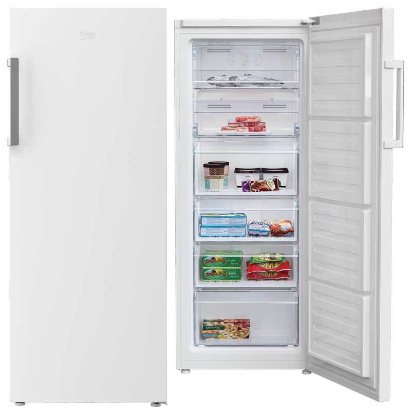 Congelador Vertical Beko RFNE270K21W - A+, 152cm, NoFrost, 214L, 2 Estantes, 4 Cajones, Blanco