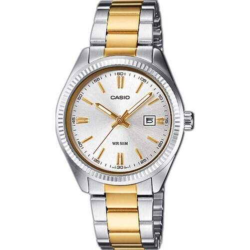 Reloj Casio Collection Hombre MTP-1302PSG-7AVEF - Esfera blanca analógica, correa plateada y dorada