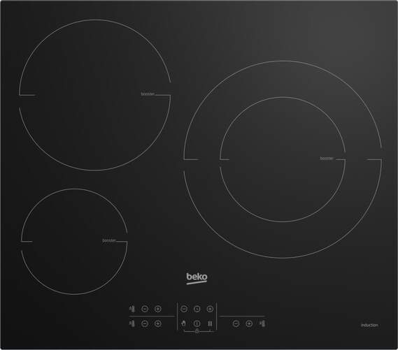 Placa Inducción Beko HIIS63206M - 3 Zonas (1 de 28cm), 60cm, 9 Niveles, TouchDirect, 7200W