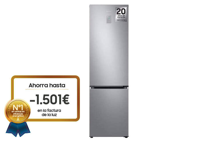 Frigorífico Samsung RB38T675CS9 - Clase C, 203cm, NoFrost, Inverter, 385L SpaceMax, Cajón Humedad