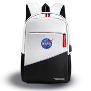 Mochila Nasa BAG05-W Básica - Blanca y negra, para portátiles hasta 15,6", orificio para cables USB